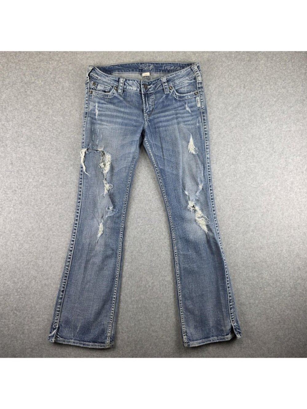 Silver Jeans Frances 18 Womens 30x31 Bootcut Light Wash Distressed Stretch Denim